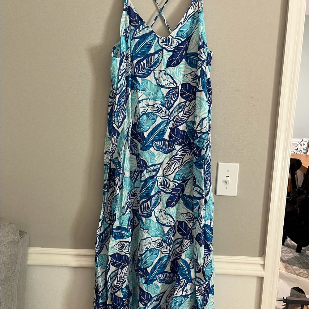 Sigrid Olsen Blue Leaf Print Dress